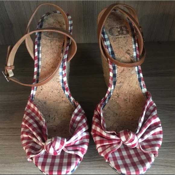 Gianni Bini Red/Wht/Blue Platform Wedge Sandal 8.5 - Picture 4 of 4